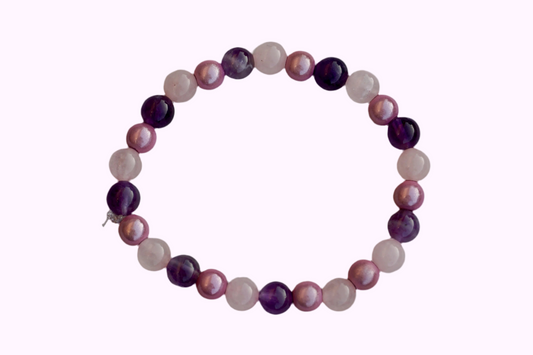 Rundes Armband aus Rosenquarz, Amethyst und rosa Acrylperlen