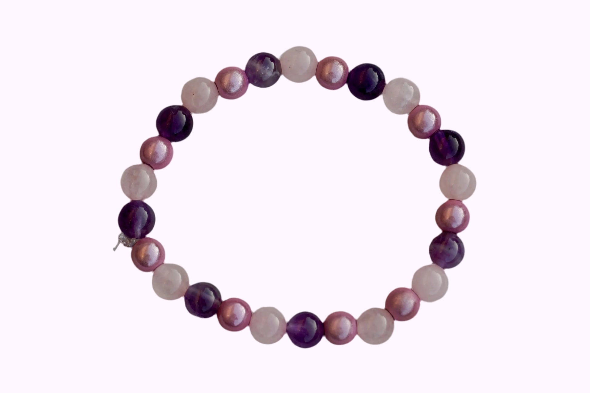Rundes Armband aus Rosenquarz, Amethyst und rosa Acrylperlen