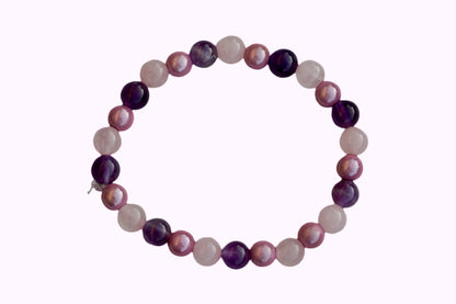 Rundes Armband aus Rosenquarz, Amethyst und rosa Acrylperlen