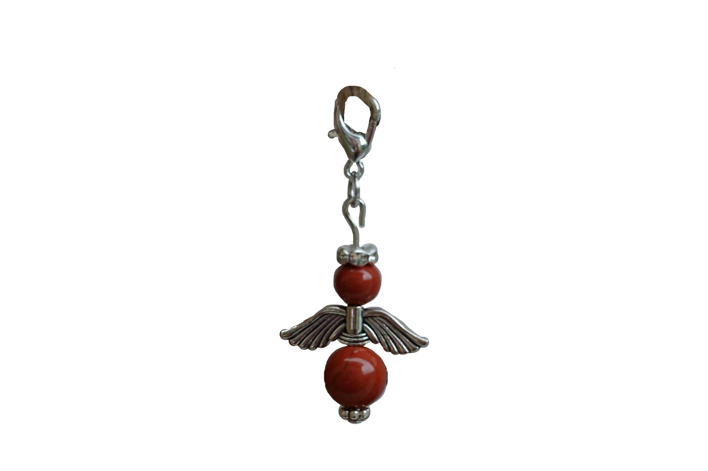 Anhänger in Form eines Schutzengels mit roten Jaspisperlen, silberfarbene Flügel