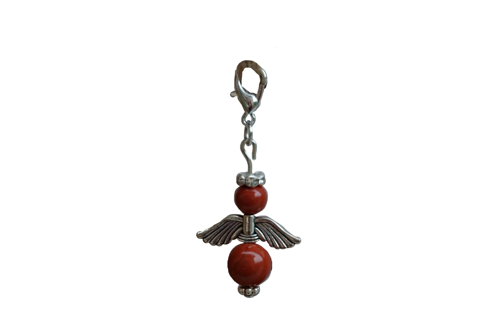Anhänger in Form eines Schutzengels mit roten Jaspisperlen, silberfarbene Flügel